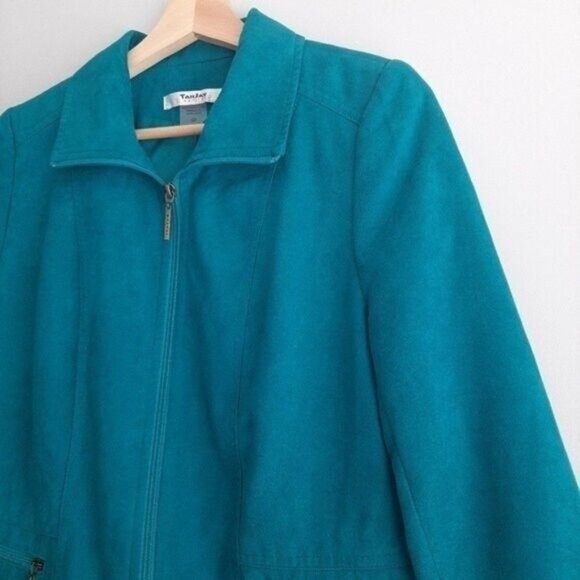 TANJAY Jacket Blazer Faux Suede Teal Blue Sz 6 P - Picture 5 of 11